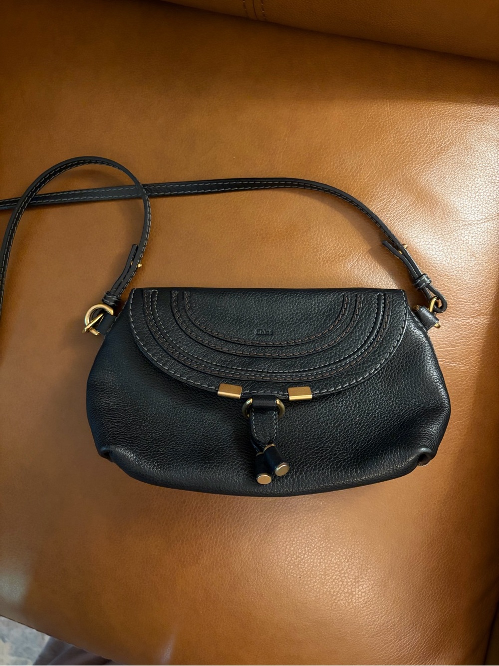 Chloe Black Pebbled Leather Crossbody with Gold Accents